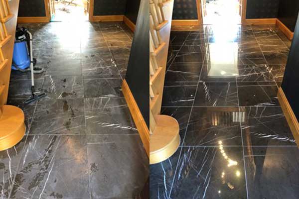 repairing cleaning black marble before and after